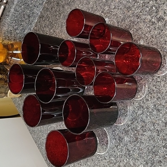 Red vintage Luminarc glassware bundle stamped France, 6 large, 6 small - Picture 1 of 9